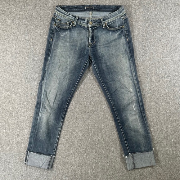 Fidelity Denim Denim - Fidelity Denim Sharp Blue Distressed Low Rise Cropped Jeans Women Size 29 USA
